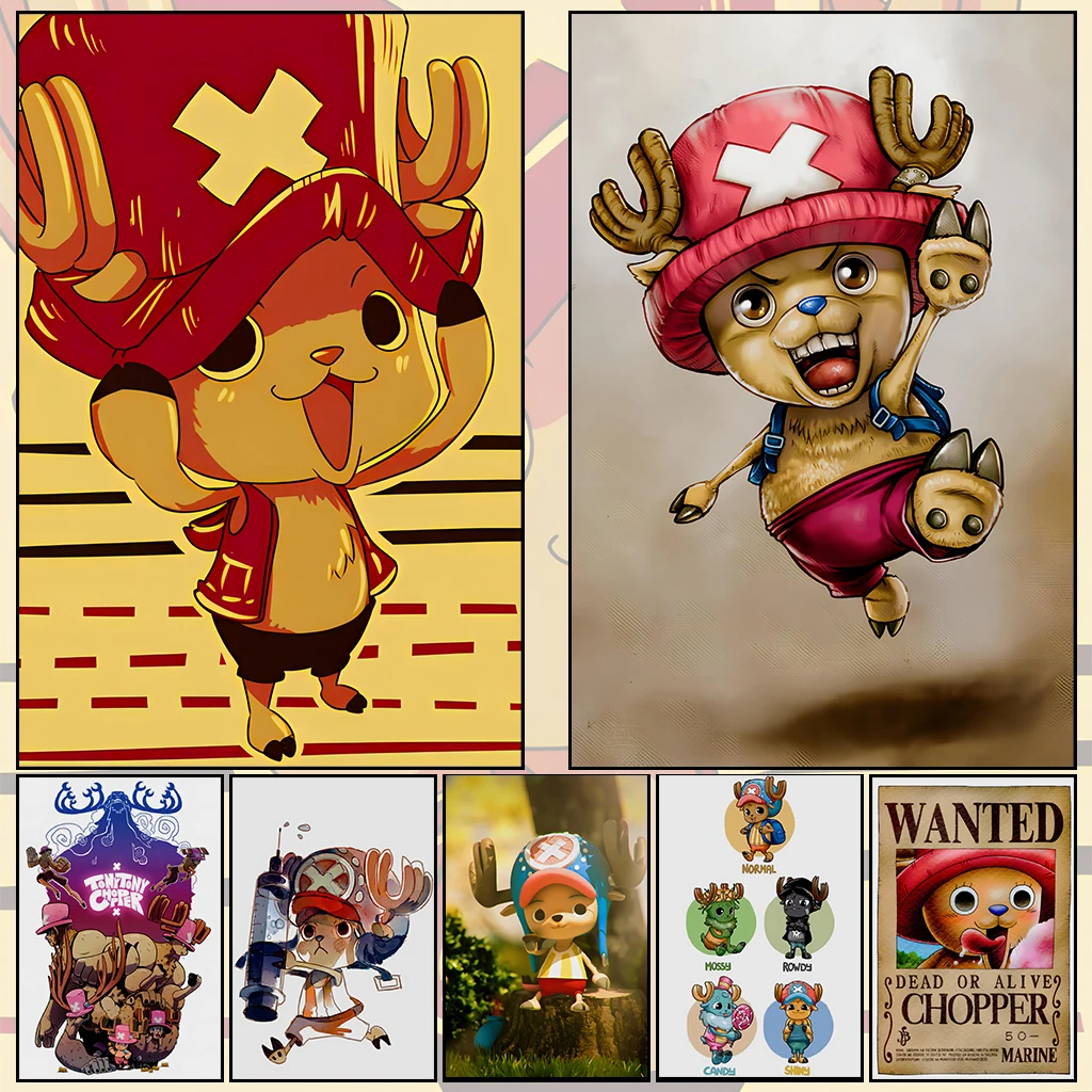 One Piece Self-adhesive Poster TonyTony Chopper Cartoon Home Decoration Wall Art Classic Hot-Blooded Bedroom/Living Room Posters