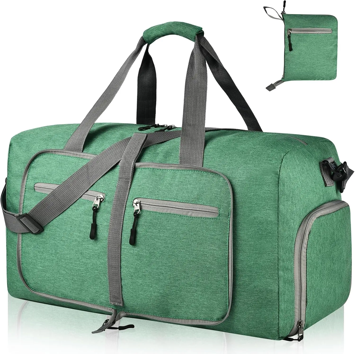 85L Travel Duffle Bag for Men Women - Foldable with Shoes Compartment - Waterproof & Tear Resistant, Forest Green