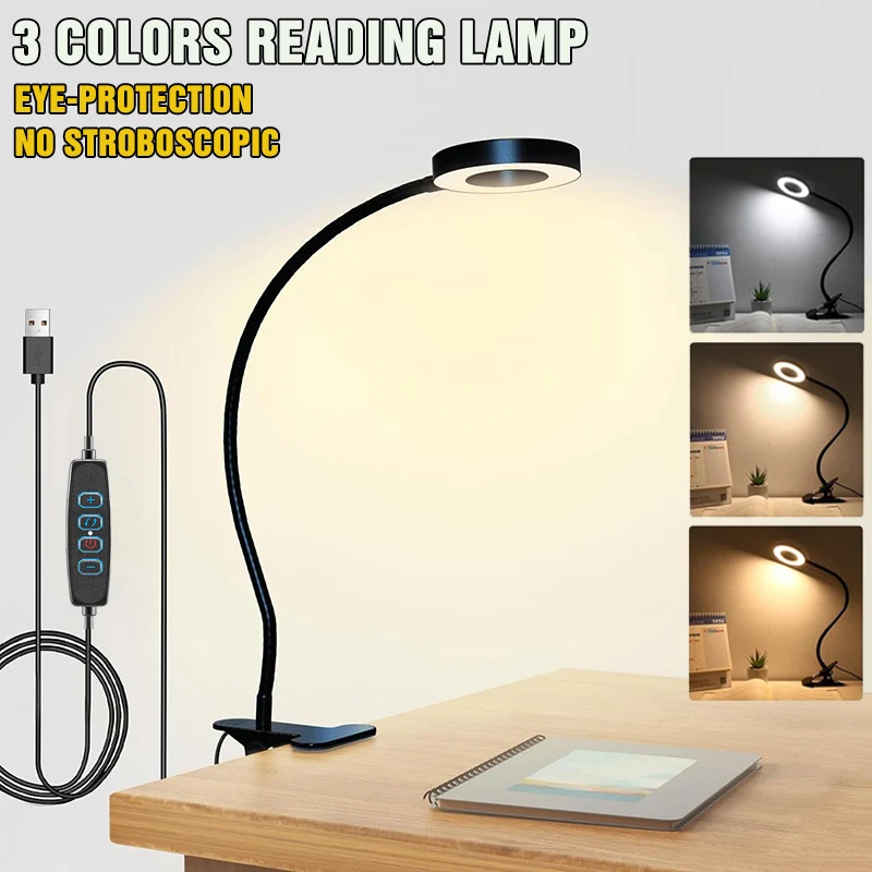 360° Flexible LED Clip Light Lamp 48 LEDs Desk Light Desktop Work Writing Lamp Bedroom Adjustable Clamp Bed Light Reading Lamp