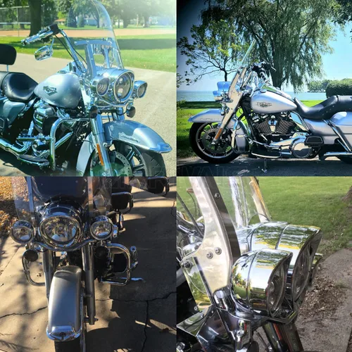 Imagen 2 del producto Embellecedor de faro de motocicleta para Harley Touring Road King Electra Glide Softail FLD/FLH, visera de bisel de anillo de 7 "", luz antiniebla led de 4,5""