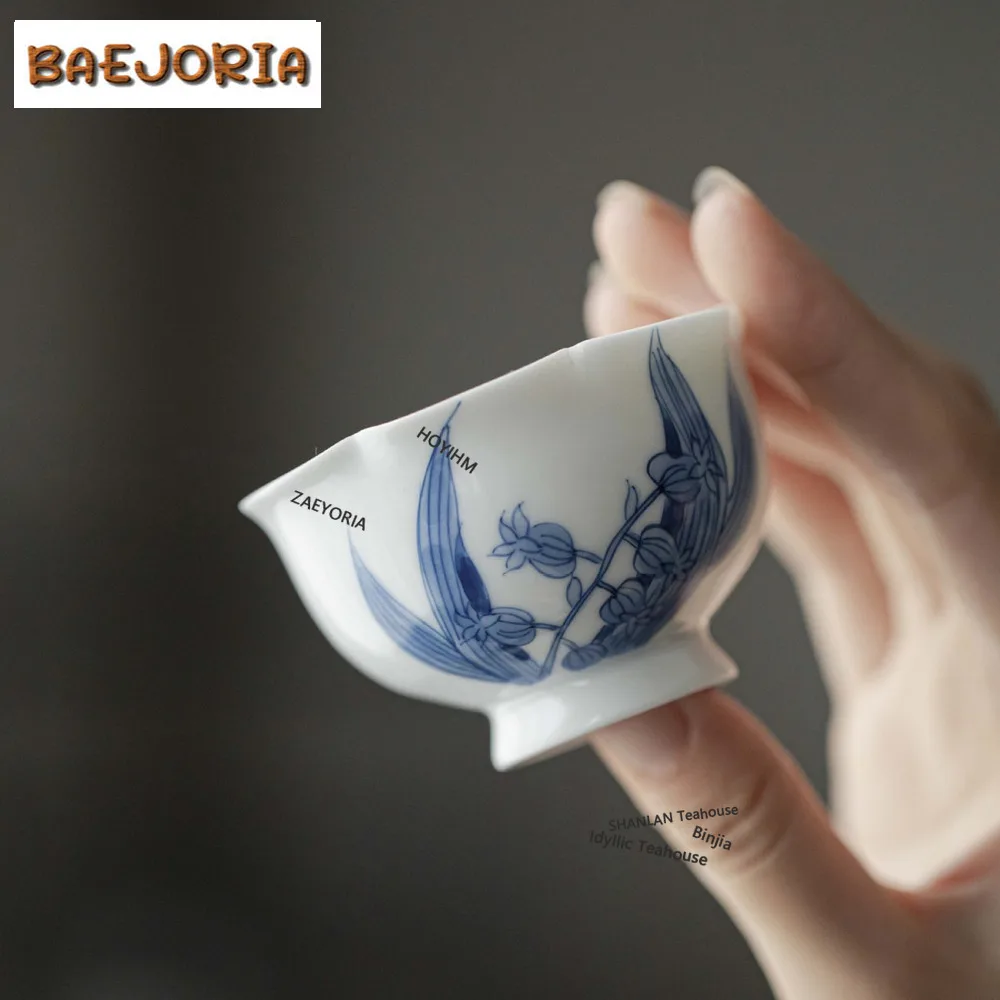 BAEJORIA 2pc/lot Hand-painted Bell Orchid Teacup Boutique Petal Mouth Tea Bowl Meditation Master Cup Household Tea Ceremony 40ml