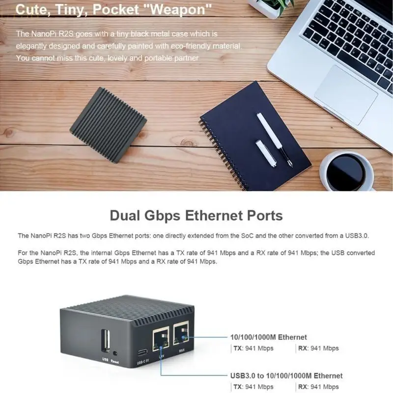 

U75B USB3.0 Nanopi R2SR2S Мощный мини -маршрутизатор с двумя портами GBPS OpenWrt/LEDE