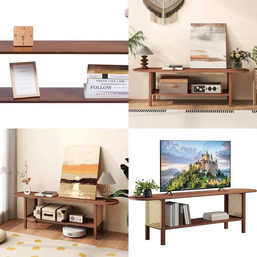 Walnut Modern TV Stand with Storage for 65 TVs, 2-shelf Entertainment Center for Living Room or Bedroom