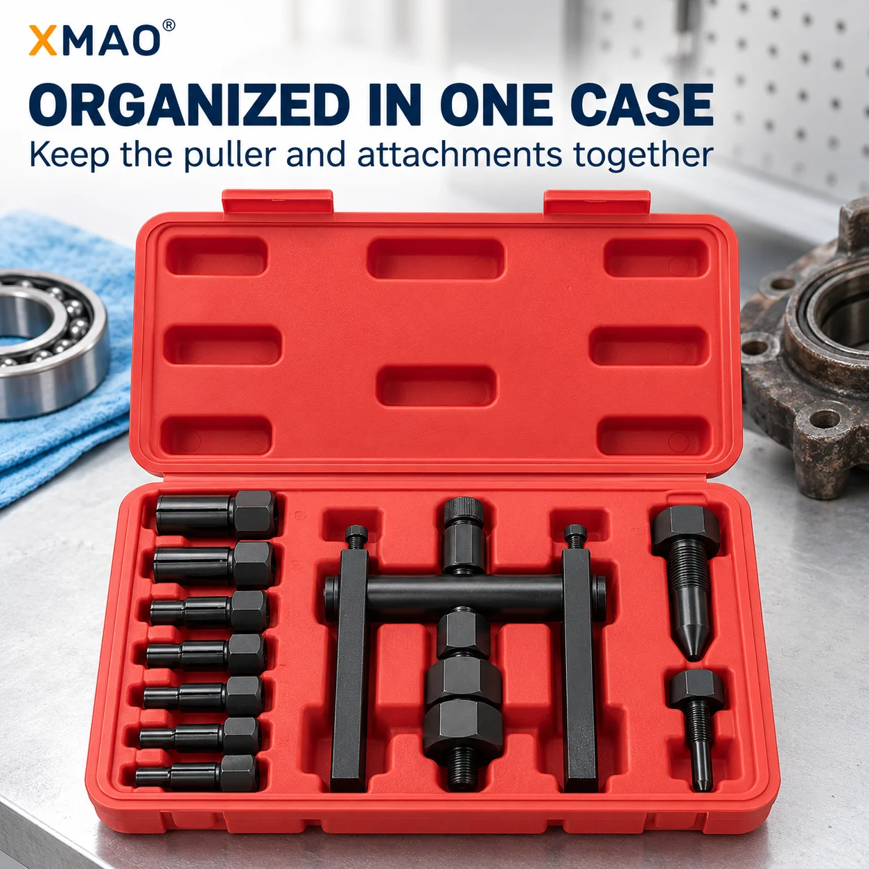 XMAO Motorcycle Bicycle Bearing Puller Kit, Two-Leg Internal Extractor with 7 Collets and Center Screws for Hub Bearing Removal