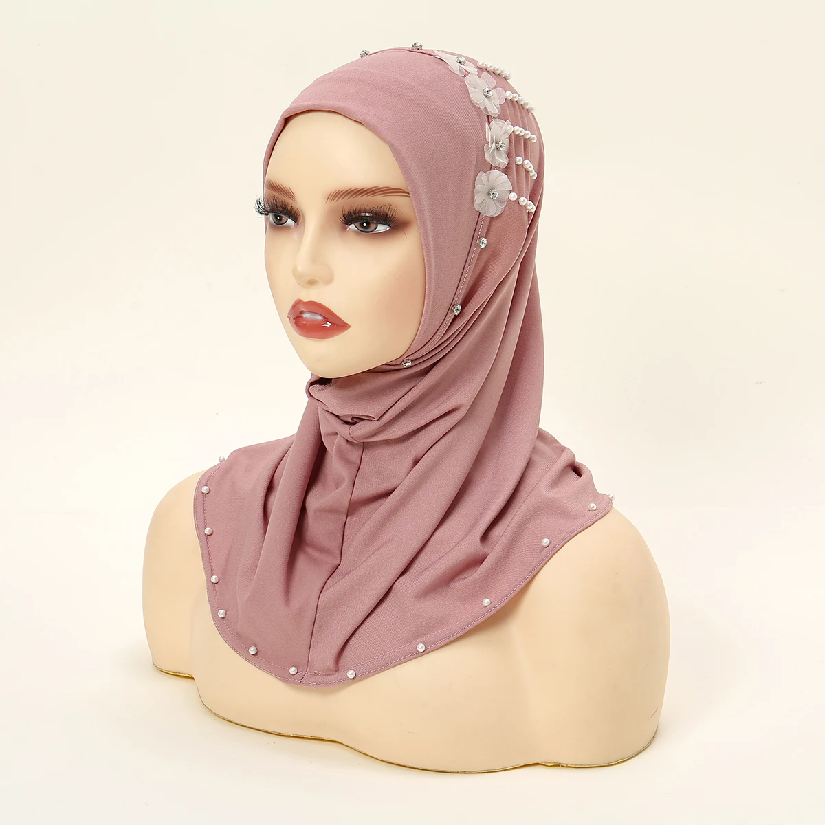 Pañuelo de cabeza de perlas para mujer, Hijab interior musulmán, sombrero de Color sólido, cubierta de cuello, diadema, chal de protección solar, 50x40cm, el más nuevo