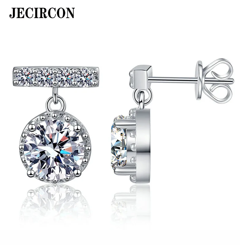 

JECIRCON Original S925 Sterling Silver Earrings for Women Small Tassel Round Bag Moissanite Studs D Color 1 Carat Fine Jewelry