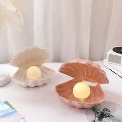 Ceramic Shell Pearl Night Light Nordic Modern Night Lights Bedroom Decor Bedside Lamp Storage Light Fixtures Home Deco Girl Gift