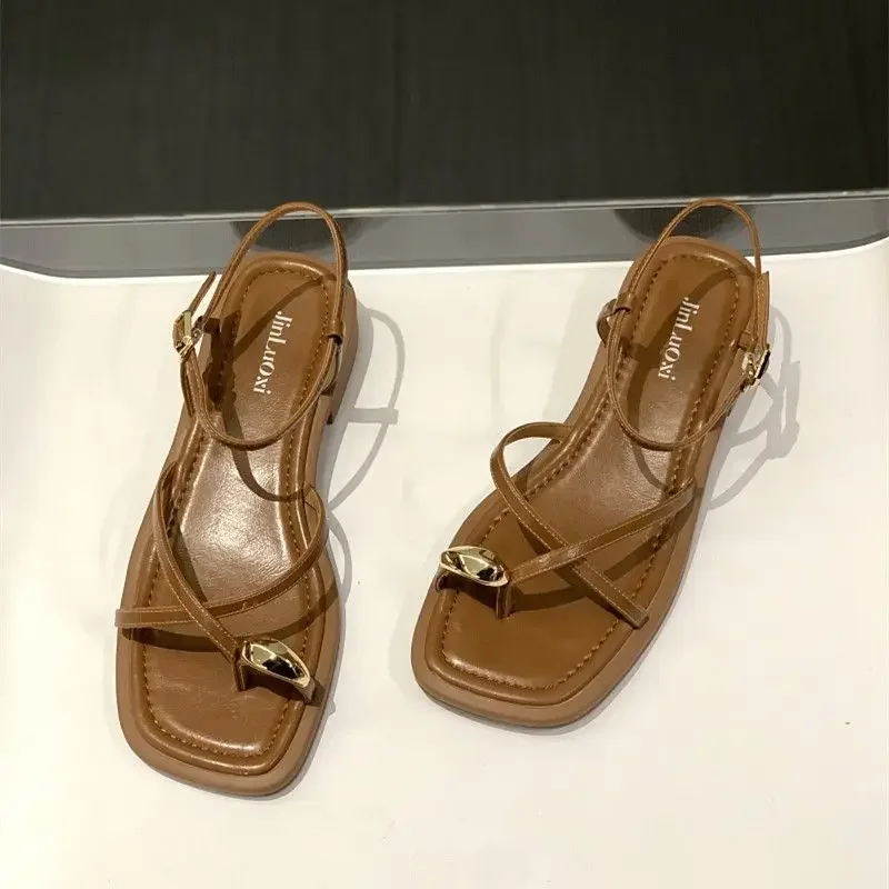 Roman Style Open Toe Summer 2025 Outdoor Sandals For Women Footwear Ladies Shoes Flat Chic And Elegant With Young On Sale Offer