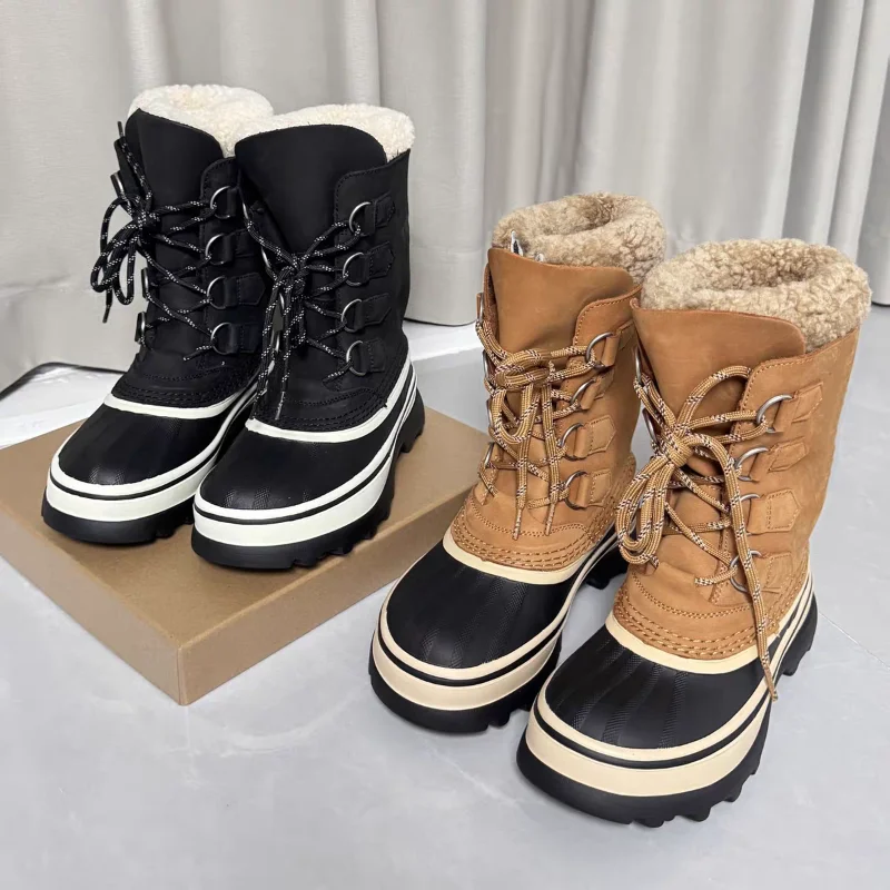 Bottes de neige imperméables d'hiver, bottes de Ski de randonnée en plein air, doublure polaire chaude et épaisse, confortables, antidérapantes, mi-mollet, à lacets, pour Couples