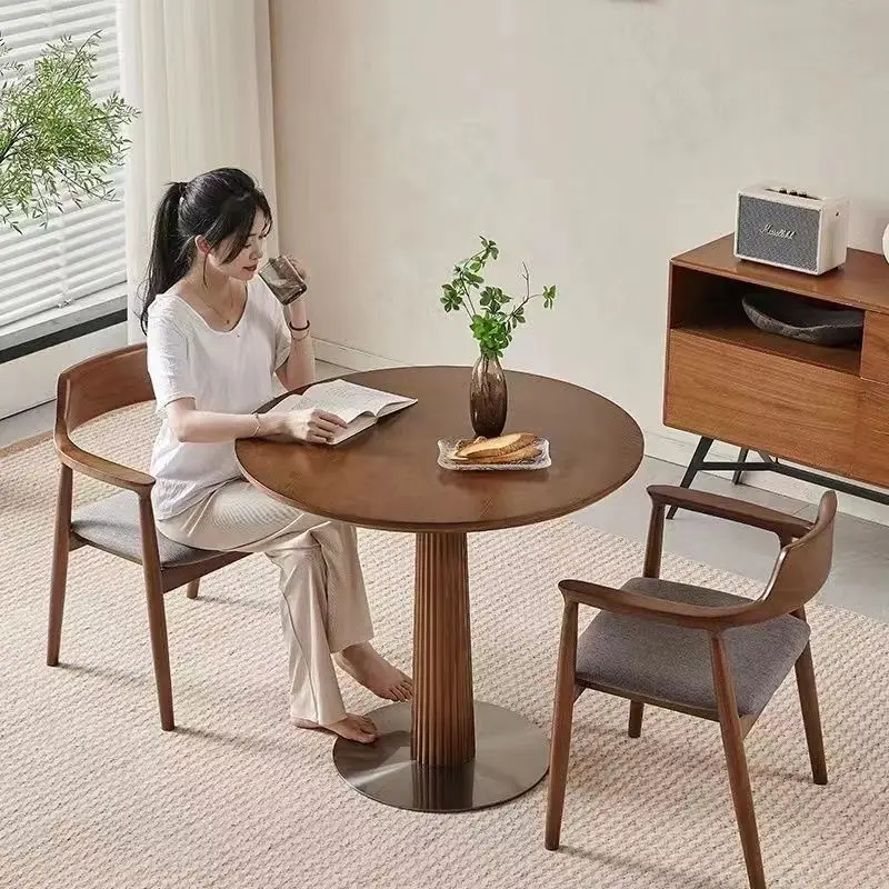 Simple Solid Wood Small Apartment Round Table, Negotiation Table And Chair Combination, Balcony Dining Table And Chairs, Commerc