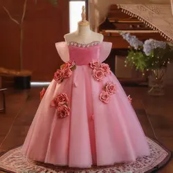 Jill Wish J040 Luxury Pink Girl Dress Handmade Flowers Arabic for Princess Kids Birthday Wedding Party Pageant Holiday Gown