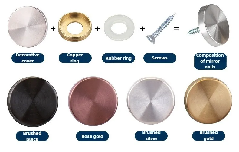 8 Sets 16-40mm Spiegelbefestigungsschrauben, Dekorative Kappen, Nagel, Werbeglasschraube, 304 Edelstahl-Abdeckung, Möbelbeschläge – Detail 3