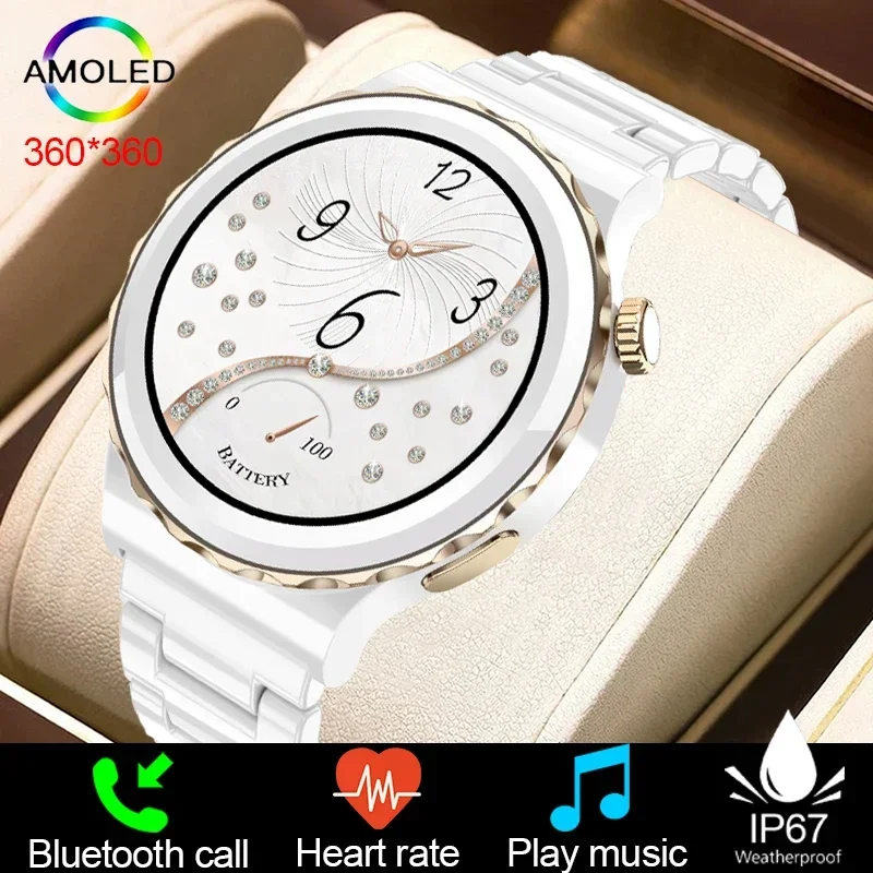 

New NFC Smart Watch For Women AMOLED 360*360 HD Screen Heart Rate Bluetooth Call Waterproof Women's SmartWatch For Huawei Xiaomi