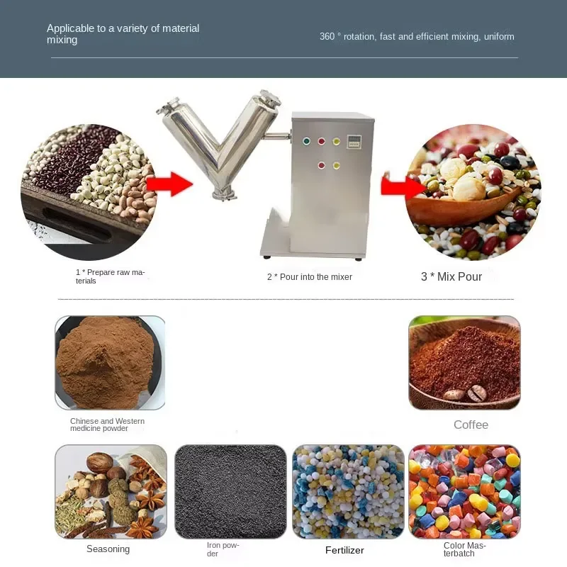 VH-2V V-Shaped Dry Powder Mixer for Lab, Food Processing & Experimental Material Mixing