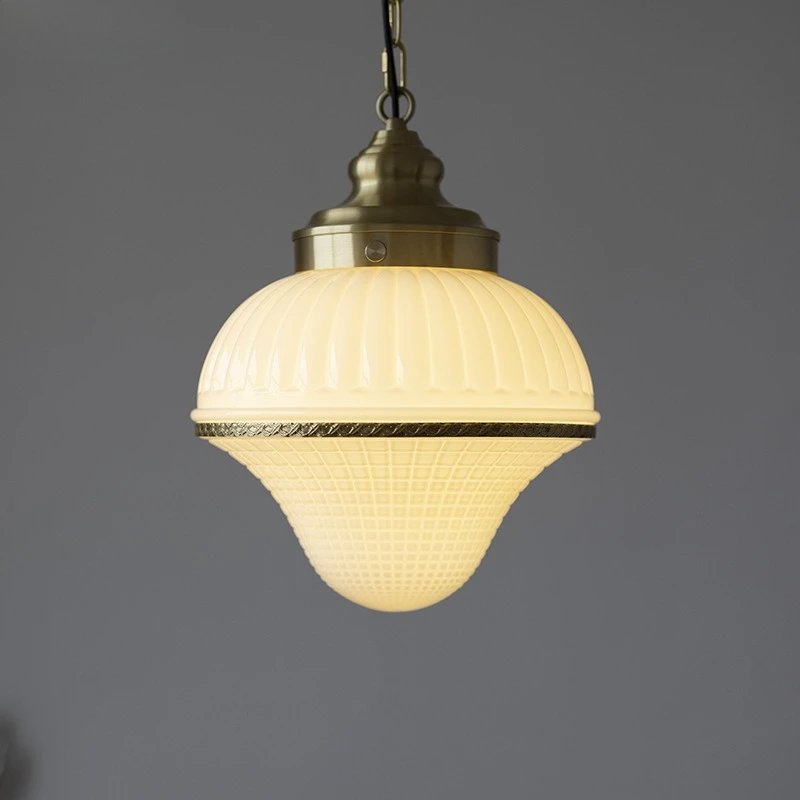 French Cream Style Brass Glass Pendant Lights Restaurant Retro Bedroom Coffee Shop LED Suspension Lamps Indoor Luminaires Cafe