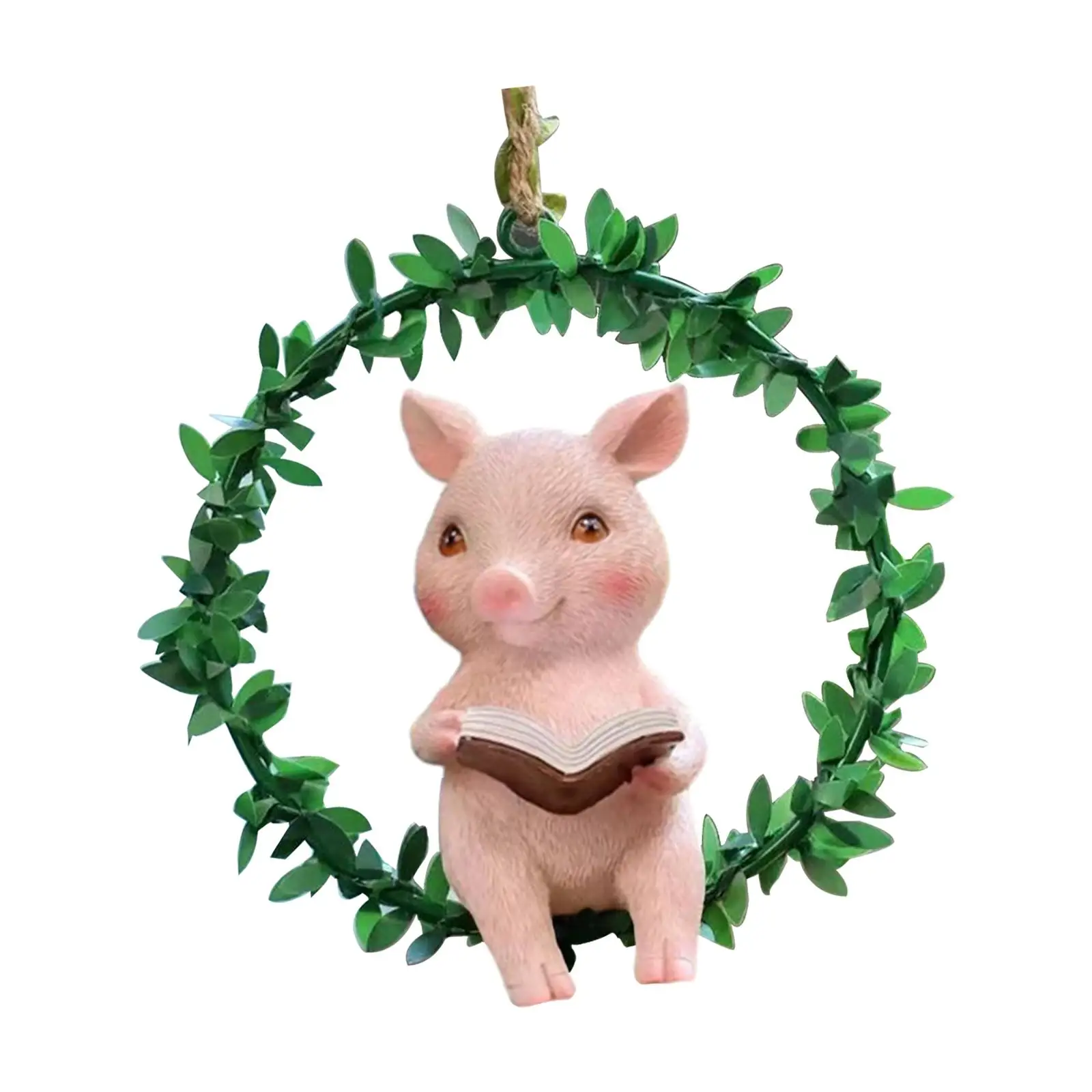 Artificial Wreath Pig Statue Wall Hanging Decor for Outdoor Balcony Indoor