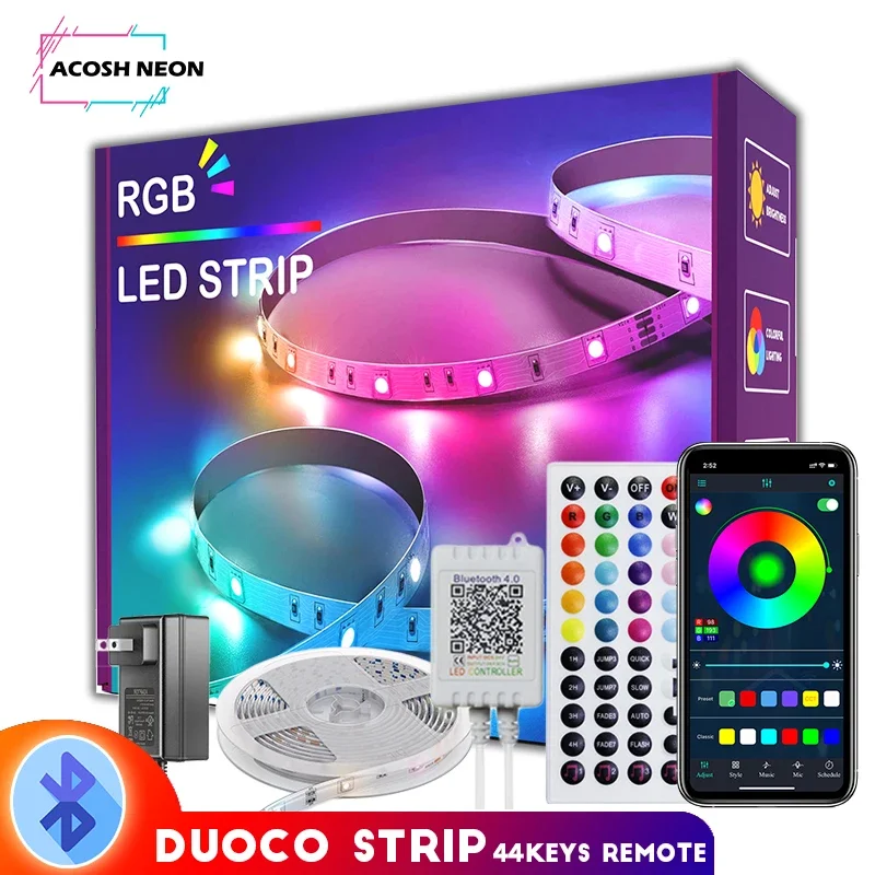 Bluetooth RGB LED Strip Light with 44keys Remote Control 24V Led Rope Light Bar Wireless 5050smd Led for Bedroom Room Decoration