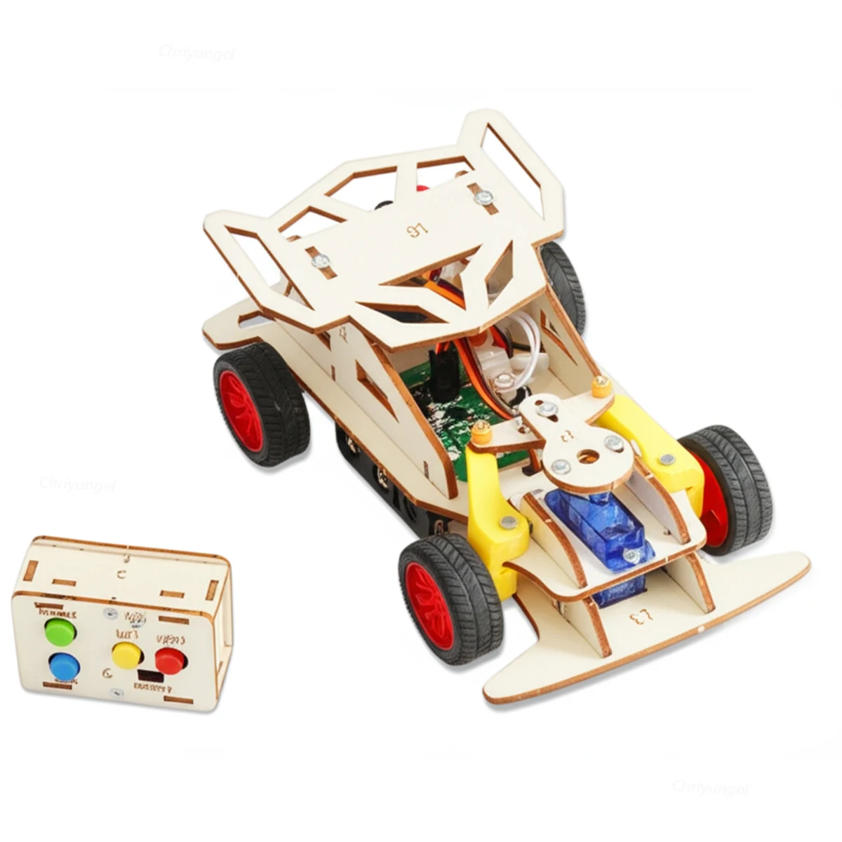 مجموعات سيارات خشبية تعمل بالتحكم عن بعد STEM 4WD ألعاب بناء مشروع العلوم التعليمية هدايا عيد ميلاد إبداعية للأطفال الأولاد والبنات