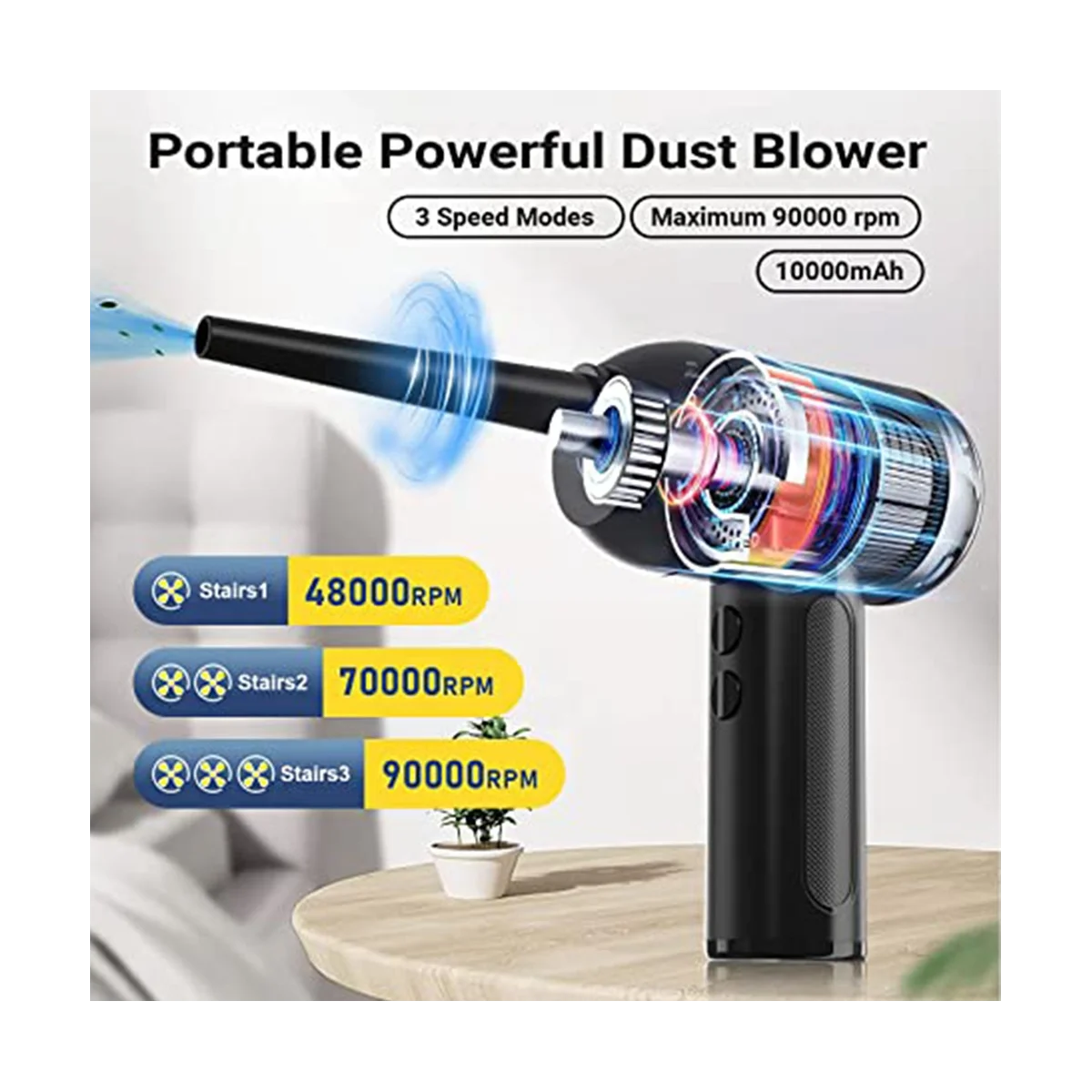 منظف لوحة المفاتيح المنفضة بالهواء المضغوط بدون منفاخ هواء كهربائي معلب للمكتب، منظف منزلي لاسلكي قابل لإعادة الشحن - ABLM #6