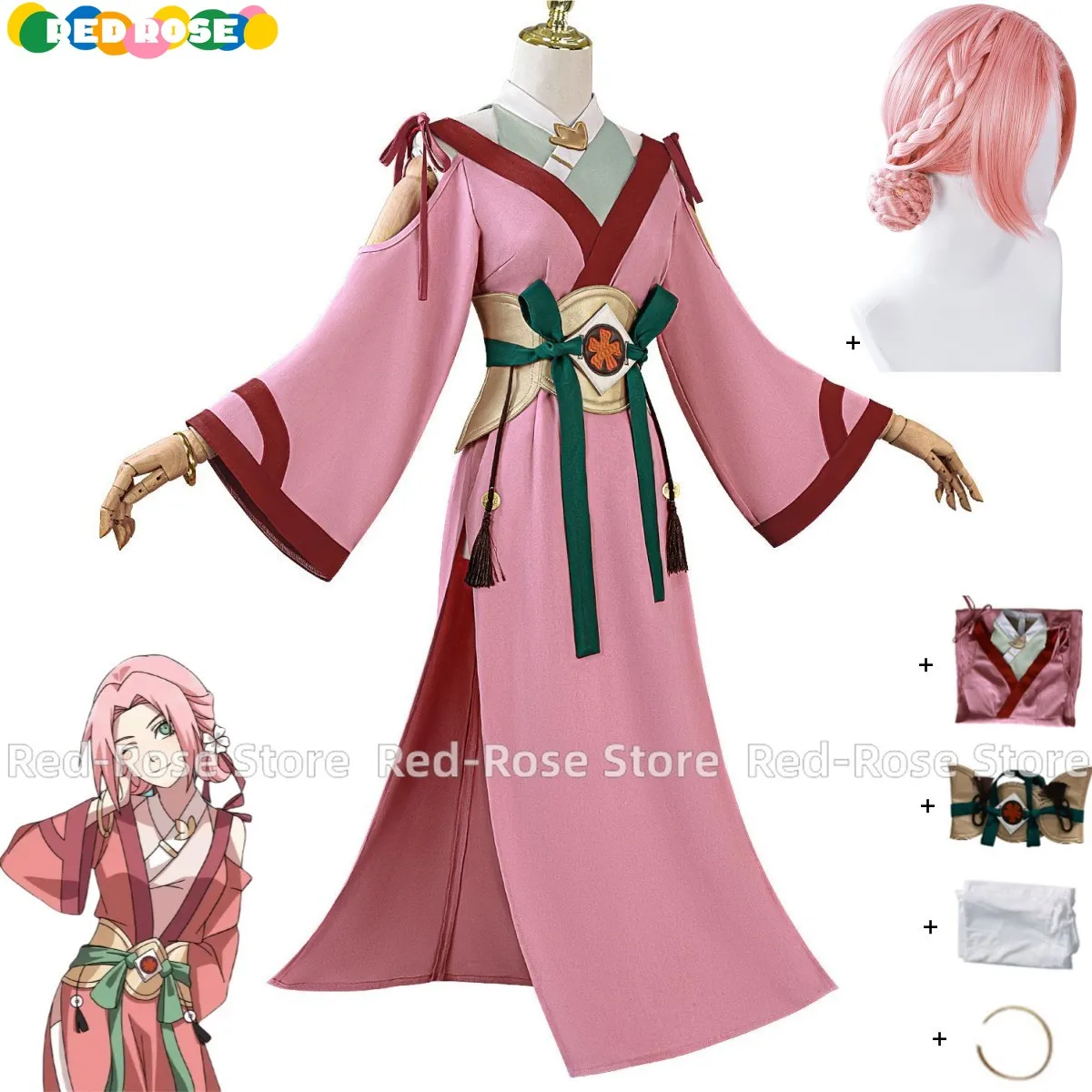 

Anime Haruno Sakura Cosplay Costume Japanese Ninja Pink Kimono Bathrobe Dress Wig Adult Woman Sexy Carnival Halloween Suit