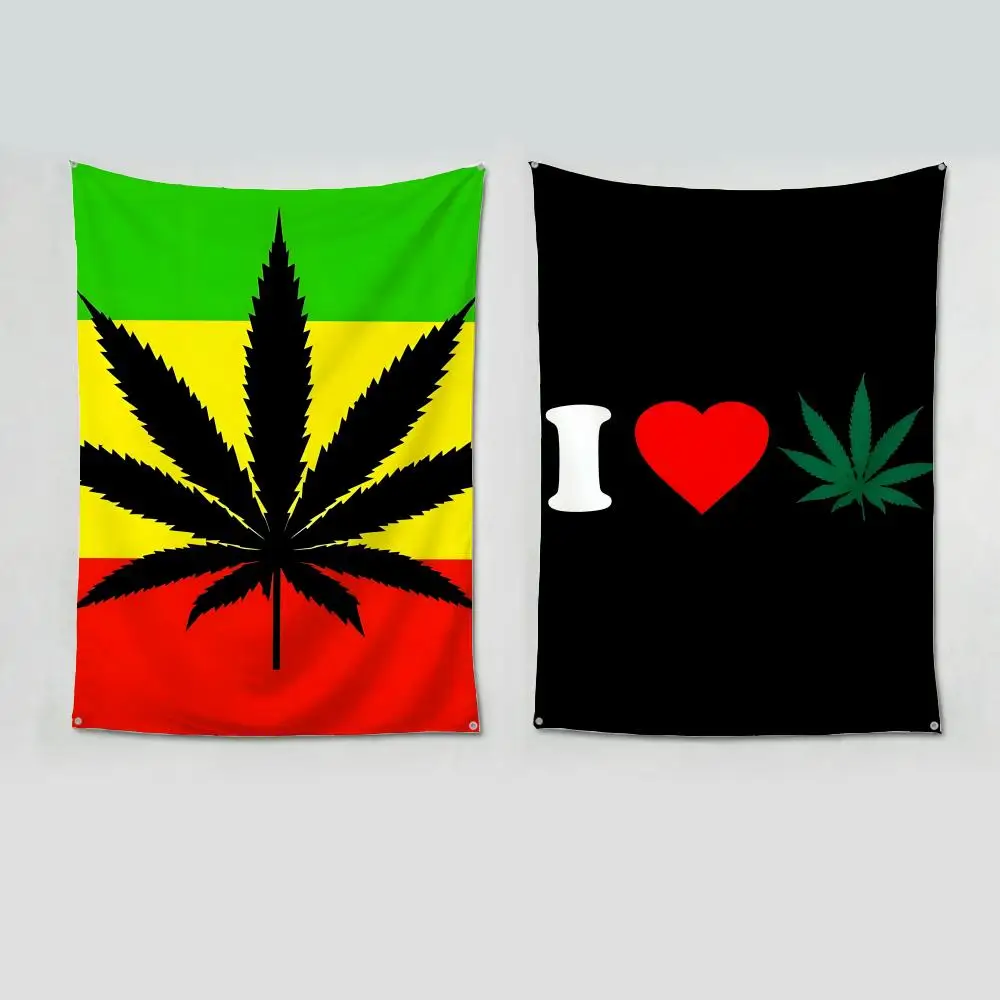 weed leaf Flags flags four rings hanging no edging for art indoor use and outdoor decor