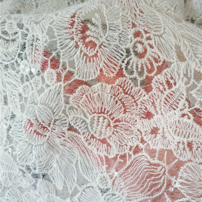 

Exquisite sequin diamond net cotton thread embroidered floral lace fabric used for wedding dress designer fabrics
