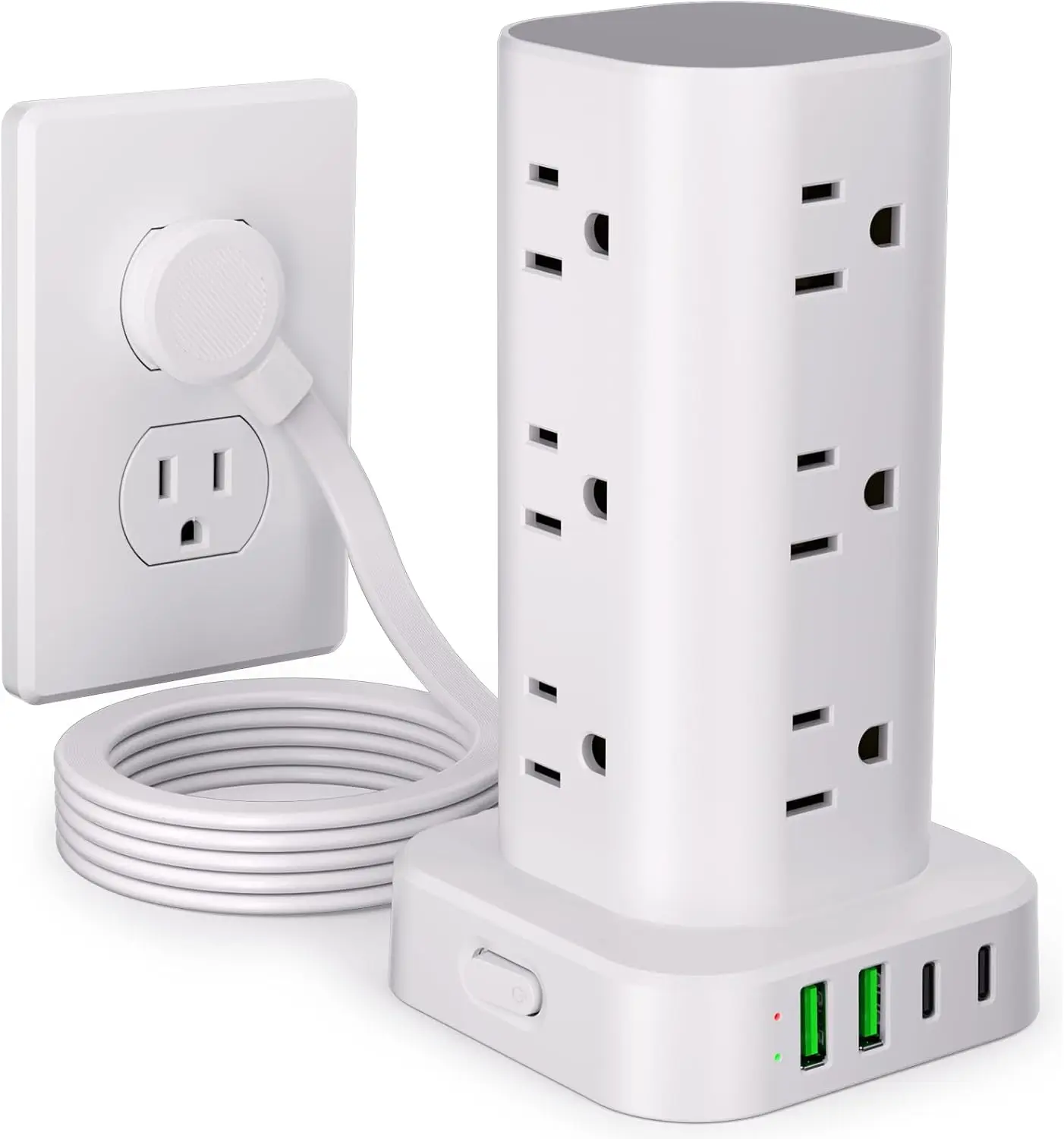 

Многорозеточный блок питания на 12 розеток с 4 USB-портами, защитой от перенапряжения, плоским штекером и кабелем 1,8 м для дома, офиса, общежития