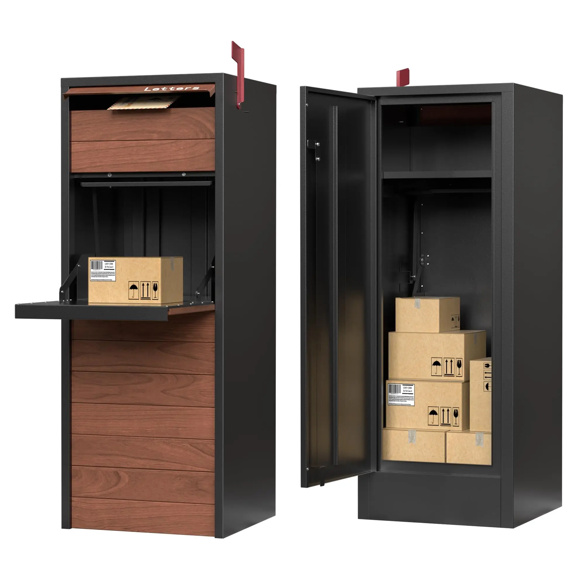 Wood Grain Parcel Drop Box, Locking Outdoor Package Locker