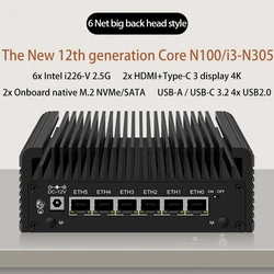 6 Lan брандмауэр Appliance 2,5G Роутер 12-го поколения Intel i3-N305/N100 DDR5 2 * NVMe 2 * SATA3.0 безвентиляторный мини-ПК ESXi Proxmox хост