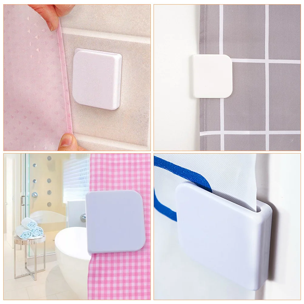 6 قطعة مقاطع ستارة الدش المقاومة للرياح ذاتية اللصق لا توجد أدوات مطلوبة مشبك حمام مقاوم للماء لتثبيت الستار المقاوم للرذاذ