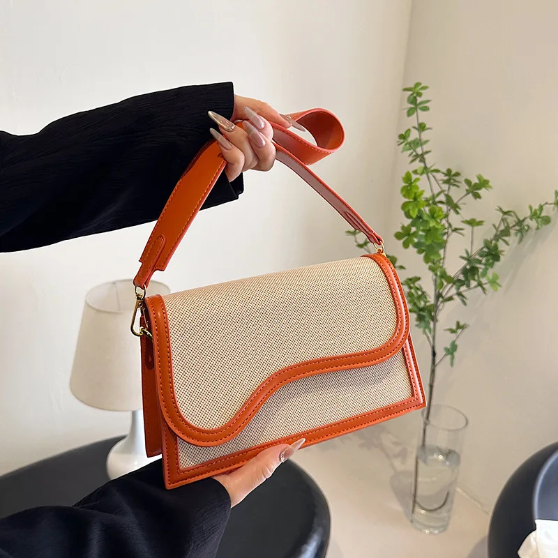 

Fashionable PU Canvas Small Square Bag Trendy Design Splicing Shoulder Bag Crossbody Women Messenger Bags Leather Handbags