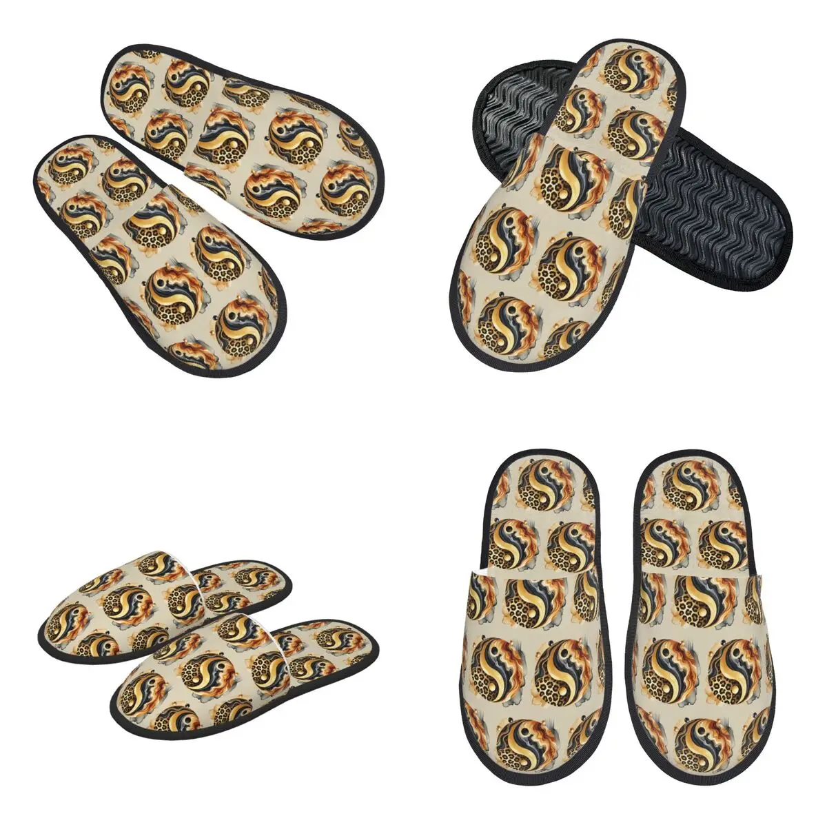 Custom Leopard Yin Yang Luxury Gold Marble Balance Design Slippers Memory Foam Warm Soft Women House Slipper Bedroom Comfy Shoes