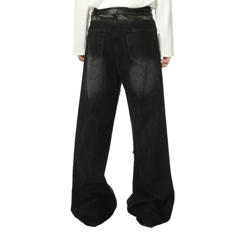 الربيع / الخريف الرجال الموضة الاتجاه المتخصصة الشارع الربط منتصف الخصر شخصية مهترئة خمر الصناعة الثقيلة الجينز المألوف