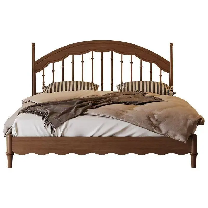 

Bed antique master bedroom American French retro double bed new Chinese walnut harp bed