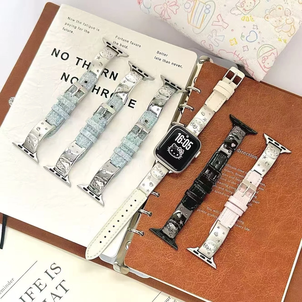 Textured Leather Strap Cowboy For Hello Kitty Apple Watch Ultra SE 11 10 9 8 7 Fits 38/41/45/49mm Sweet Replacement Wristband
