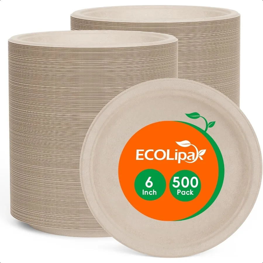 

6-дюймовые компостируемые маленькие бумажные тарелки, 500 упаковок, переработанные мешки из сахарного тростника, биоразлагаемые сверхмощные мини-ужинные тарелки для закусок, торт