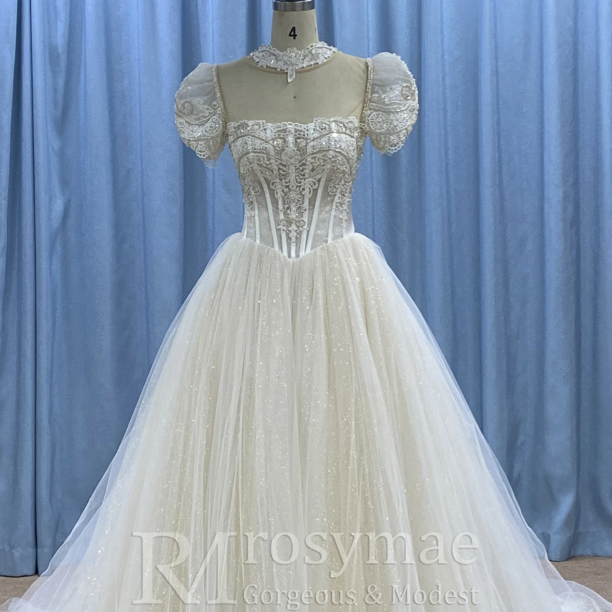 Rosymae Тюлевое кружевное свадебное платье трапециевидной формы Модный дизайн со съемным верхом Элегантное свадебное платье