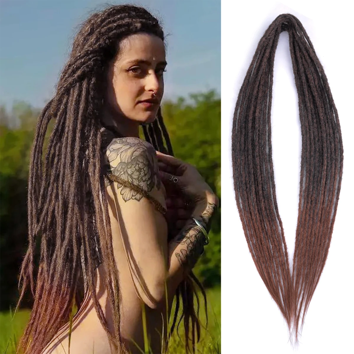 24inches Synthetic Double Ended Dreadlock Extensions Handmade Straight Crochet Braiding Natural Hair Ombre Brown For Black Women