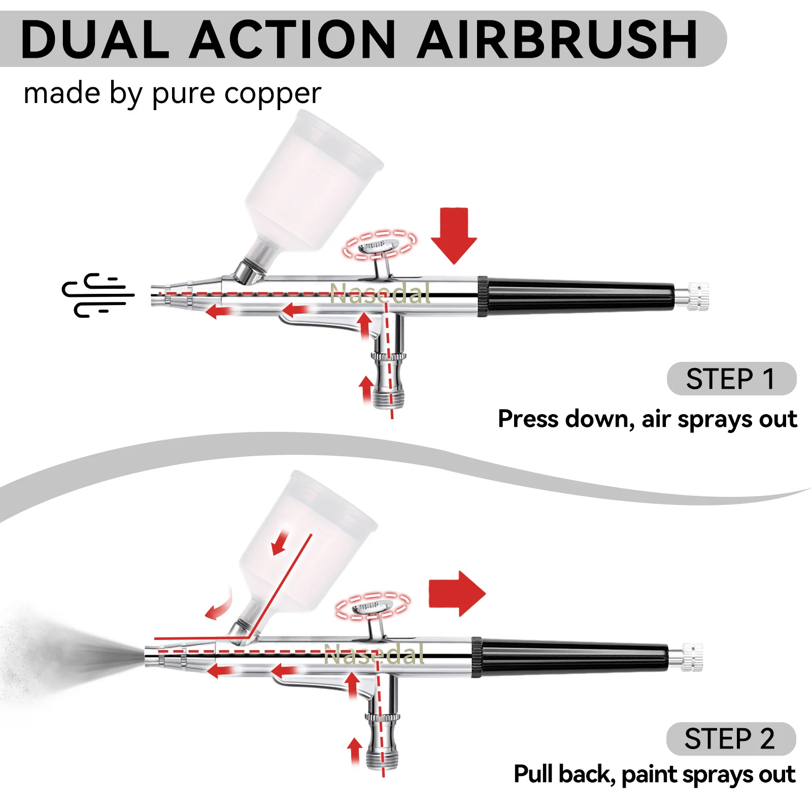 Nasedal Double Action Airbrush spray gun 20cc 40cc Gravity Feed Air Brush Cake Tattoo Nail Makeup Car Painting Tool 0.3mm