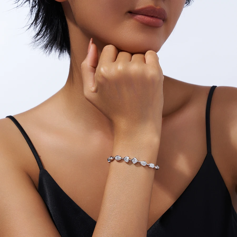 

JIUZUAN Теннисный браслет из муассанита смешанной огранки S925, серебро 18 карат, позолоченный, современный ободок, элегантный женский ювелирный браслет