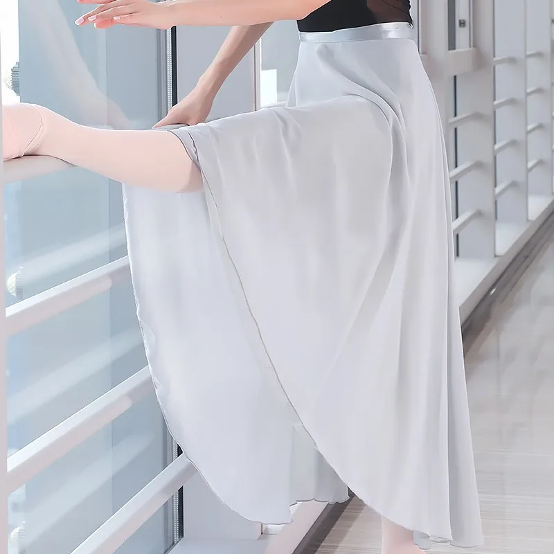 Women Long Chiffon Ballet Skirts Adult Ballroom Dance Skirt Black Burgundy Ballet Costume Waist Tie Dress