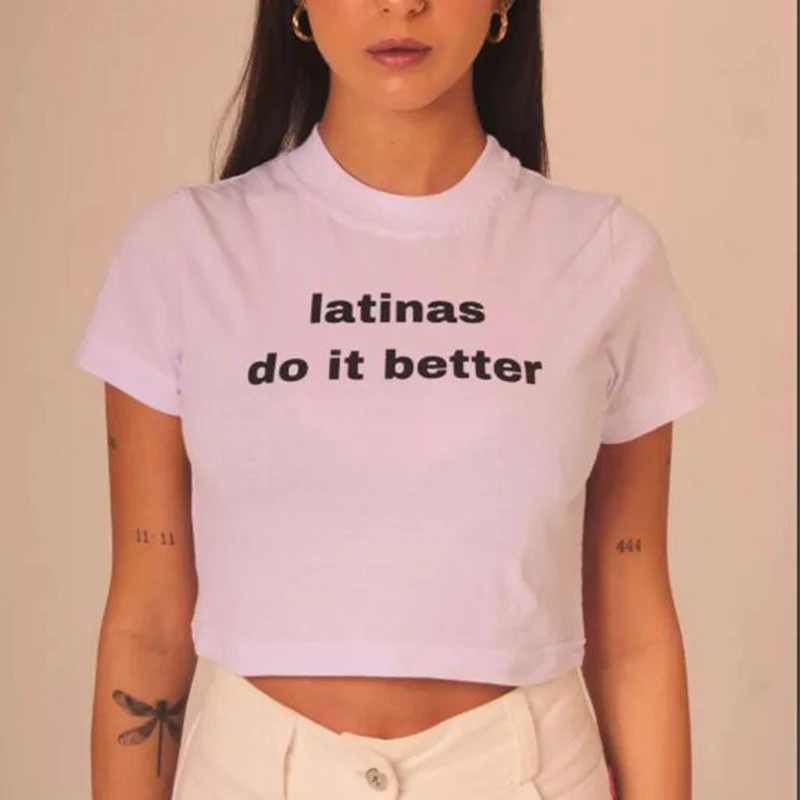 Summer Fashion Women Crop Top Latinas Do It Bette Y2k Baby Tee 90s Grunge Goth Clothes Causal Woman T Shirt Kawaii Tops Female