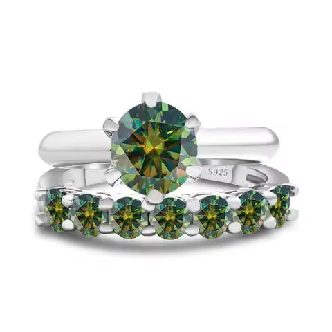 Total 1.7 carat moissantie ring set Silver 925 Brilliant Cut Diamond Test Past D Color Moissanites Rings Original Jewelry