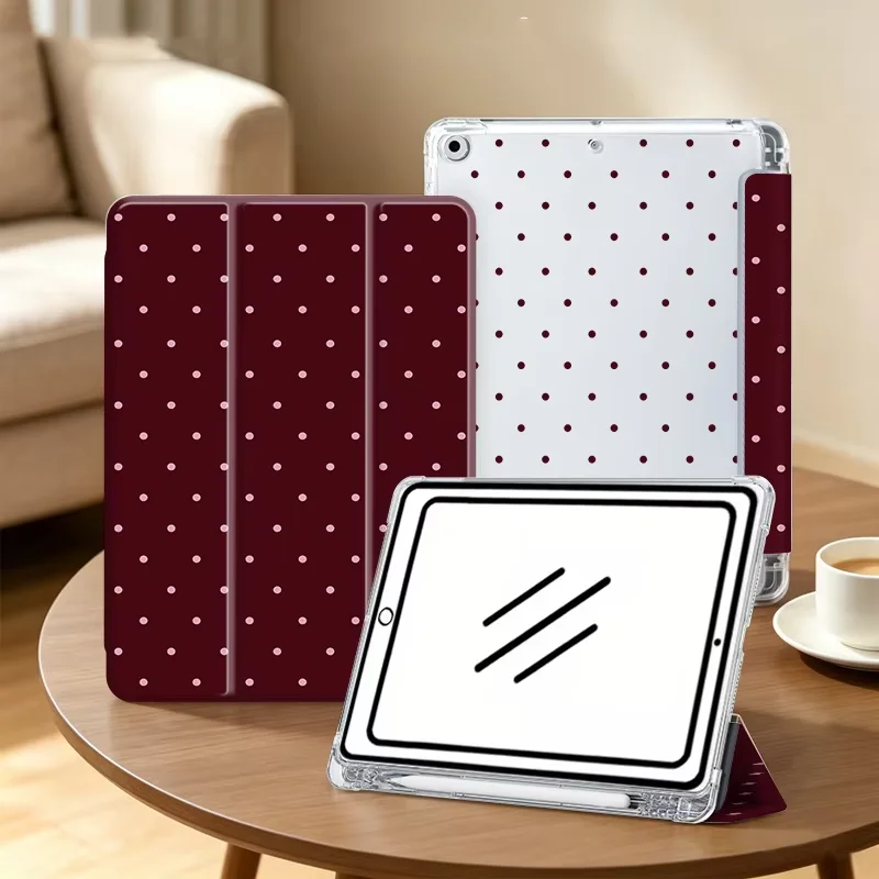 Advanced Wine Red Polka Dot Pink Fold Tablet Case For iPad Pro 13 11th A16 12.9