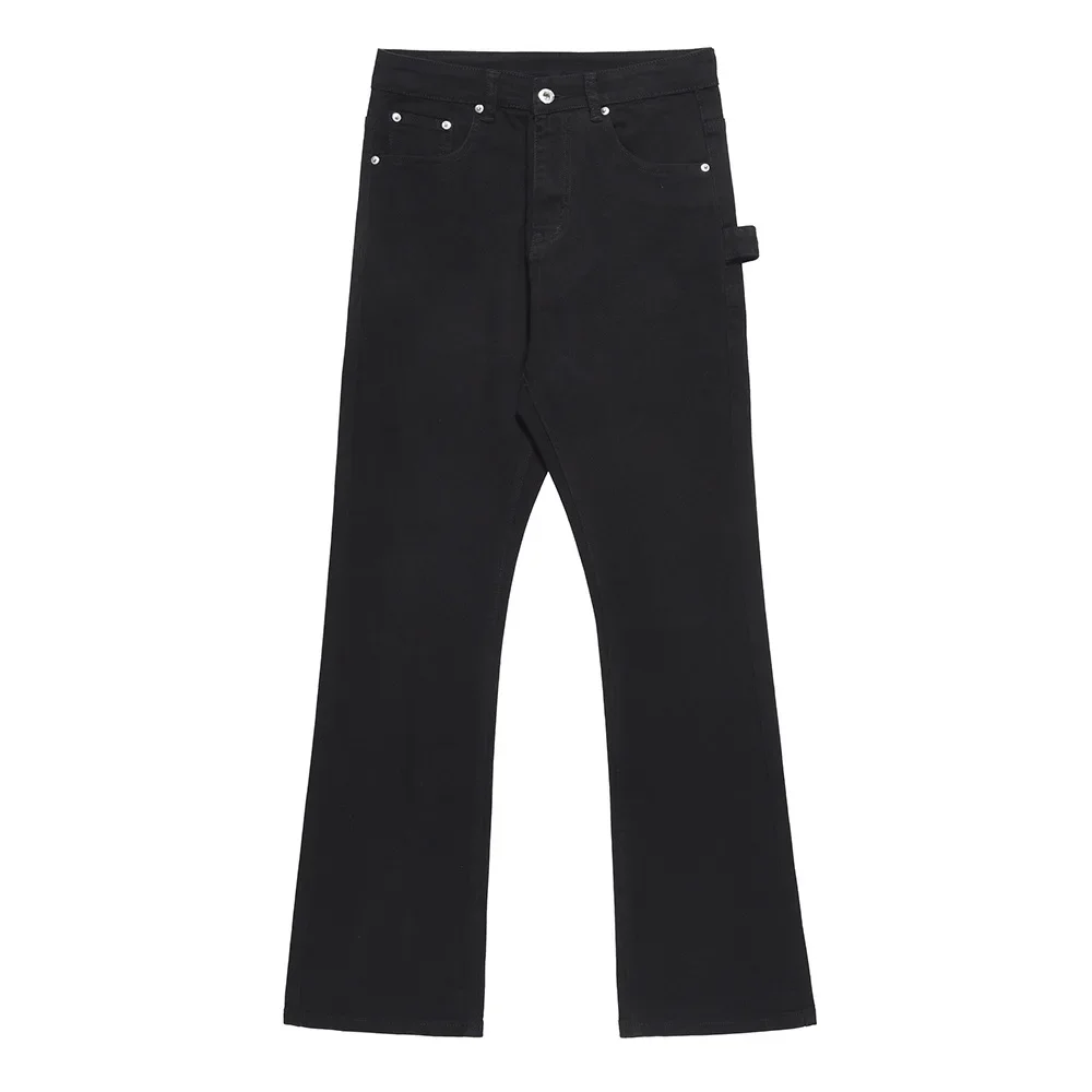 Men's European and American Fashion High-street Micro-flared Jeans, Loose and Casual, Solid-color Wide-leg Long Pants.