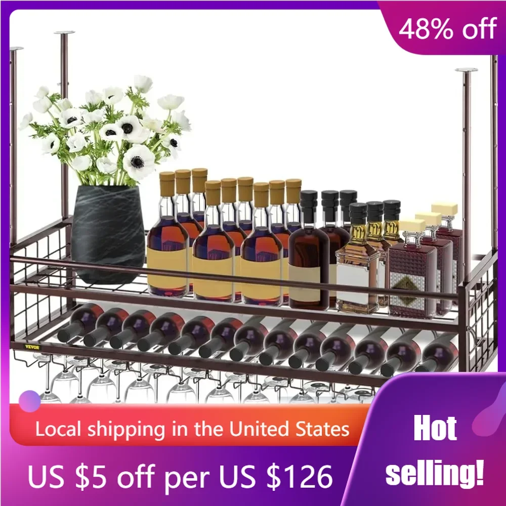 18.9-35.8 Inch Height Adjustable Hanging Wine Rack Cabinet Home and Kitchen Barware Dining  Freight free