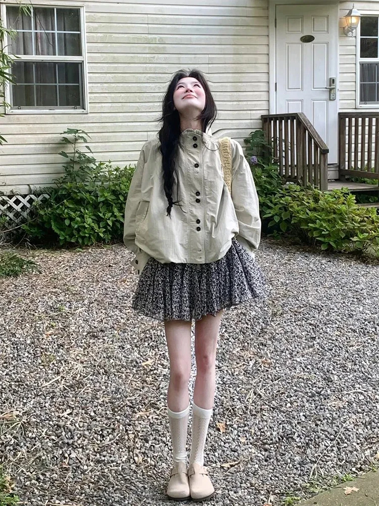 

Комплект из двух предметов: свободный жакет и юбка с цветочным принтом для женщин, осенний повседневный образ