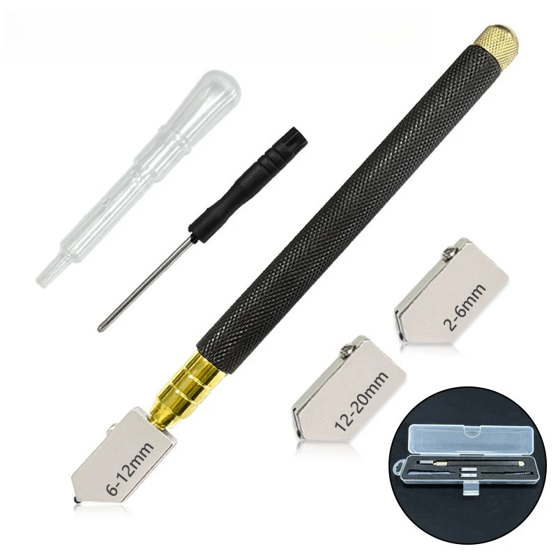Glass Cutter Set with Oil, Handheld Black Handle Glass Cutter for Cutting Mirrors and Tiles