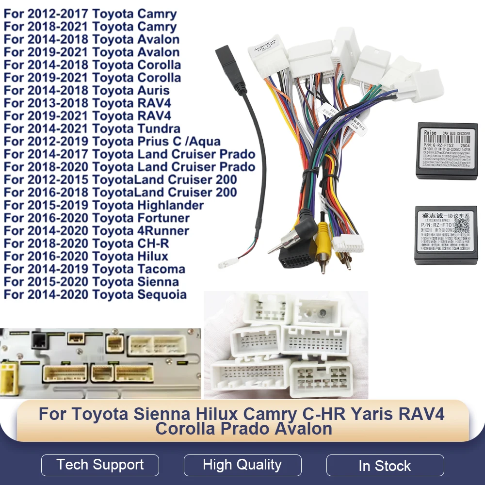 Cableado de Radio para Auto para Toyota Sienna, Hilux, Camry, C-HR, Yaris, RAV4, Corolla, Prado, Avalon - Incluye Decodificador Canbus