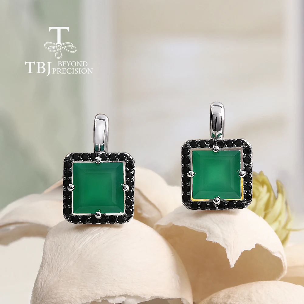 

Classic 925 sterling silver women's earrings Natural green agate square 8mm gemstone Simple fine jewelry for festival daily wear